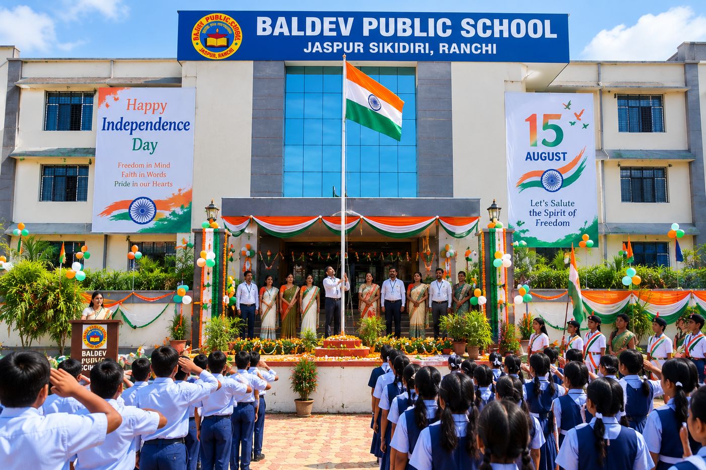 Flag hoisting on Independence Day at the school